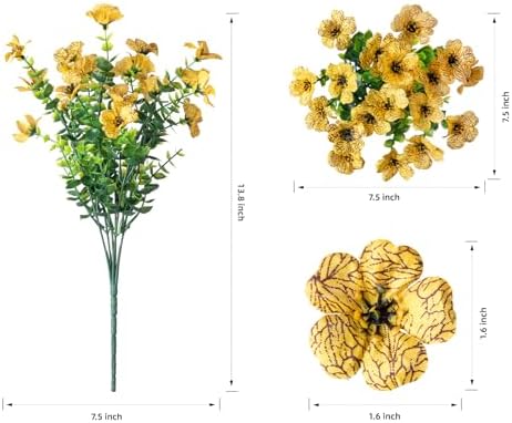 Daisy Artificial Flowers for Outdoors Decor, 12 Bundles Faux Daisy with Eucalyptus Fake Plants Greenery UV Resistant Look Real Colorful Faux Flowers for Outside Planter Porch Patio Gardens, Yellow - Image 5