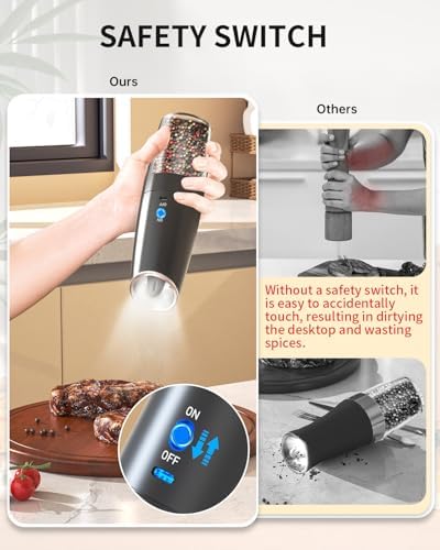 CIRCLE JOY Rechargeable Salt and Pepper Grinder Set Gravity Electric Salt and Pepper Grinder Set, LED Light, Adjustable Coarseness, for Home Kitchen BBQ, Black & White - Image 2