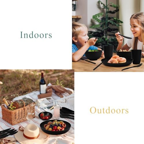Wrova Wheat straw dinnerware set of 28 - Bowls and Plates Set for Dorm - Microwave and Dishwasher safe dish sets for kitchen,camping,indoors and out doors.Black - Image 5