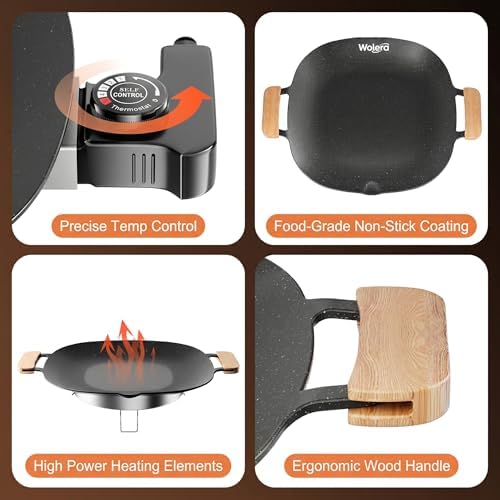 Smokeless Electric BBQ Grill, Wood Handles, Adjustable Temp - Image 4