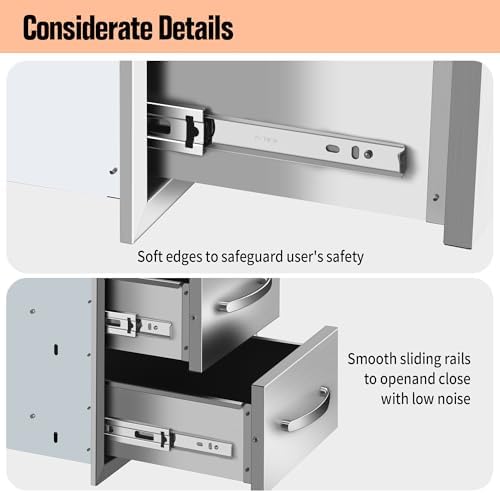 Outdoor Kitchen BBQ Drawers Stainless Steel Built-in with Handle Weatherproof Storage for Outdoor Grill Station Accessories (14''W x 14.3''H x 23''D) - Image 6