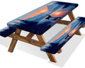 3 PCS Picnic Table Cover with Bench Covers & Storage Bag, Waterproof Fitted Camping Tablecloth with Elastic, 30x60 Inch, Sunset Mountain Lake Deer Forest Print, Indoor Outdoor Patio RV Party Table by Xguatan