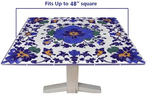 Fitted Tablecloth Square, Mexican Talavera Pattern Printed on Fade Resistant Fitted Card Table Cover, Great for Picnics BBQs Daily Meals, Fit for 48" x 48" Square Tables - Image 5