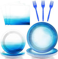 Wiooffen 96 Pieces Ocean Sea Party Tableware Set Ocean Waves Party Supplies Sea Theme Table Decorations Under The Sea Tableware for VBS Baby Shower Birthday Paper Plates Napkins Forks for 24 Guests by Wiooffen