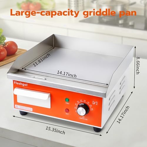 15" Stainless Steel Electric Countertop Griddle,110V 1500W Adjustable Temperature Control Smokeless Non-Stick Teppanyaki Grill for Resturant, Indoor, Kitchen,Outdoor, Camping, Commercial (15.3 In) - Image 7