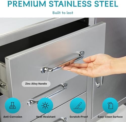 Outdoor Kitchen Door Drawer Combo Cabinet,38.1W x 22.6H x 20.8D Stainless Steel with Handles,Triple Drawers & BBQ Access Combo for Outdoor Kitchen Island (Drawer with Handle and Left Door Combo) - Image 6