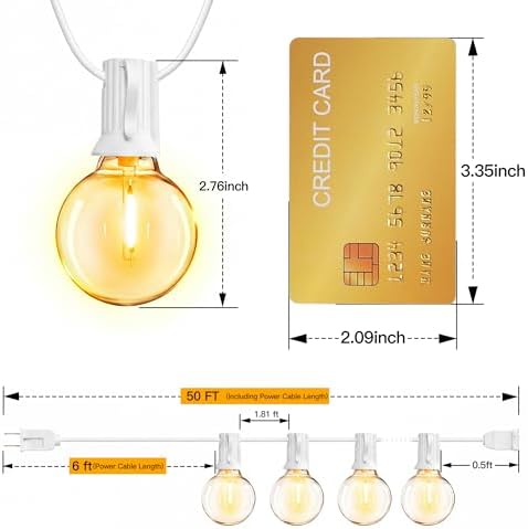 Ollny Outdoor String Lights, 50FT LED Patio Lights Waterproof White Wire - Image 4