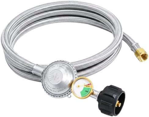 SHINESTAR 6FT Stainless Steel Braided Propane Regulator with Hose and Gauge by SHINESTAR