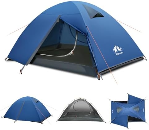 Night Cat 2-Persons Backpacking Tent: Waterproof Lightweight Camping Tent for Two People Hiking Outdoor Mountain with Aluminum Poles and Rainfly Green by NightCat