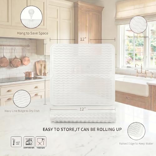 MicoYang Silicone Dish Drying Mat for Multiple Usage,Easy clean,Eco-friendly,Heat-resistant Silicone Mat for Kitchen Counter or Sink,Refrigerator or Drawer liner Translucent M 12 inches x 12 inches - Image 2