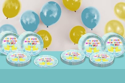 Birthday Galore Oh Duck! We're Having Twins Baby Shower - 32 Piece Disposable Party Supplies - Rubber Ducky Baby Shower Decorations - Round Party Plates - Large 9" Paper Plates In Bulk - Image 6