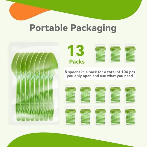 Kiwi Green Plastic Spoons Heavy Duty, Disposable Party Supplies 104 PCS - Image 4