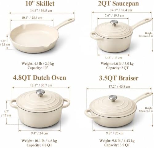 Nonstick Enameled Cast Iron Cookware Set, 4-Pcs Pots and Pans with Lids - Image 3