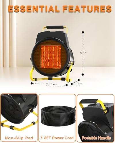 Buyplus Outdoor Heaters for Patio, 1500W Portable Garage Heater with Overheat Protection & 3S Fast Heating, Non-Slip Cushion, Electric Space Heater for Patio, Garage, Bedroom, Office, Black - Image 6