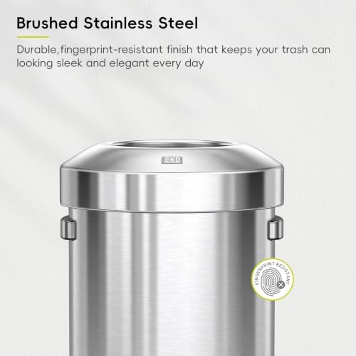 EKO 16-Gallon Round Stainless Steel Open Top Trash Can, Large Commercial Waste Bin with Detachable Lid and Carrying Handle, Brushed Metal Garbage Bin for Home, Office, Restaurant, Restroom - Image 6