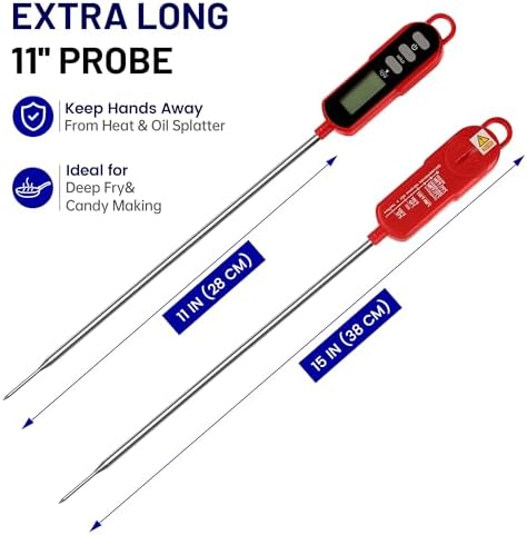 LONICERA Digital Candy Thermometer with Pot Clip, 11-Inch Probe, Red - Image 2