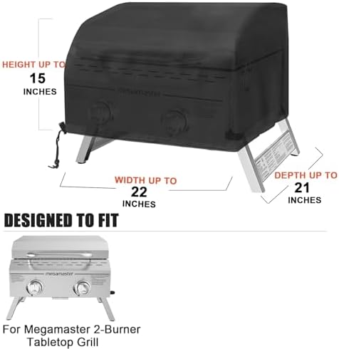 Table Top Grill Cover for Megamaster 2 Burner, Heavy Duty 600D Outdoor Waterproof Portable Tabletop Gas Grill Cover for Megamaster 2-Burner BBQ Accessories - Image 3