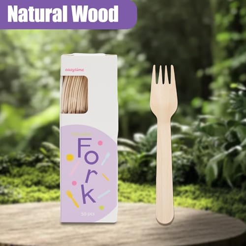Disposable Wooden Forks, 150Pcs 6.3" Wooden Cutlery Fork Disposable Forks Compostable Utensils for Party, Camping, Traveling, Family Dinners, 3 Boxes of 50Pcs - Image 4