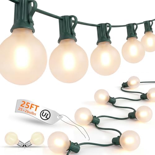 25FT LED G40 Frosted White Outdoor String Lights 27 Shatterproof Globe Bulb by Goothy
