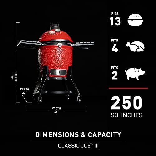 Kamado Joe® Classic Joe™ Series III 18-inch Charcoal Grill & Smoker, Red, with Cart, Side Shelves, Grill Gripper, and Ash Tool, 3 Tier Cooking System, Stainless Steel Cooking Grates, Model KJ15040921 - Image 3