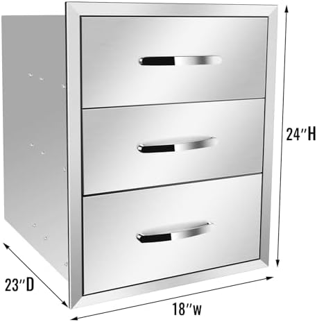 Outdoor Kitchen Drawers, BBQ Drawers for Outdoor Grill Station, 18''W x 24''H x 23''D Stainless Steel Built-in Cabinet with Handle, Weatherproof and Durable Storage for BBQ Accessories and Trash - Image 2
