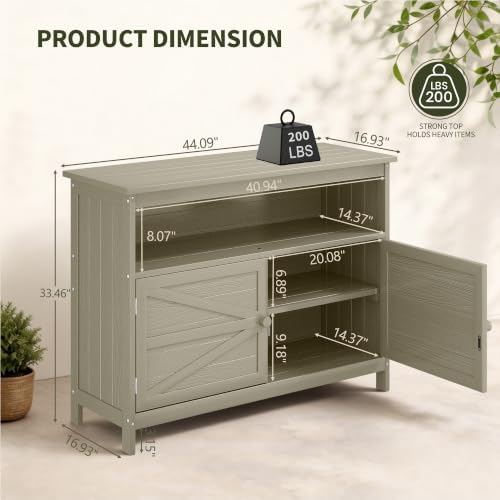 HIPS All-Weather Outdoor Storage Cabinet,Outdoor Sideboard with Magnetic Doors,3-Shelves Patio Storage Cabinet, Used for Garden,Buffet Cabinet,TV Stand, Bar Table,Balcony - Image 2