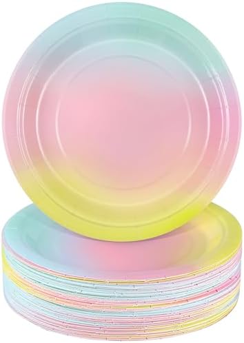 Breroa 72 Pcs Rainbow Paper Plates 7 Inch Bulk Rainbow Plates Disposable by Breroa