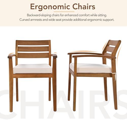 Harper & Bright Designs GO Outdoor Wood Dining Set for 6-7 Person, Outdoor Dining Furniture with Removable Cushions, Ergonomic Chairs and Bench, Thicker Table, Nature - Image 4