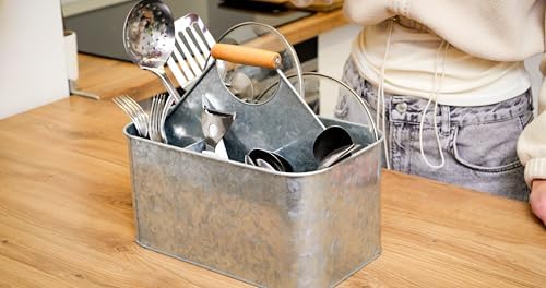 Plexon Metal Utensil Caddy With Handle - Farmhouse Kitchen Utensil Holder - Image 5