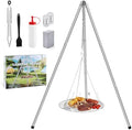 HaSteeL Campfire Tripod for Cooking, Stainless Steel Camping Tripod Grill for Outdoors Beach Backyard Firepit BBQ, Openfirer Stand Hanger with 17” Folding Rack & 6 Barbecue Tools, Adjustable Height by HaSteeL
