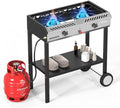 ROVSUN 2 Burner Outdoor Propane Gas Stove with Auto-ignition, Regulator & Shelf, 150,000 BTU Powerful Stand Cooker for Backyard Patio Cooking Home Brewing Canning Turkey Frying by ROVSUN