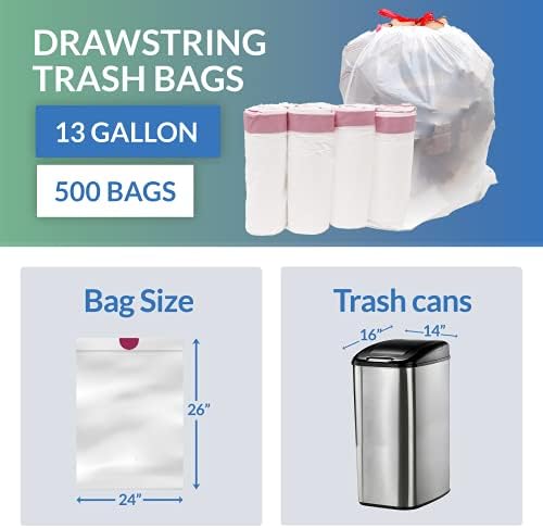 Reli. Tall Kitchen Drawstring Trash Bags 13 Gallon | 500 Count Bulk, White - Image 5