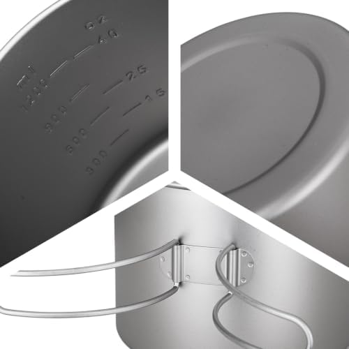 TiTo Titanium Pot and Pan 1200ml Camping Cookware Set with Folding Handle - Image 3