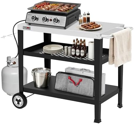 Royal Gourmet PC3404S Movable 3-Shelf Grill Table, Stainless Steel Tabletop by RoyalGourmetCorp