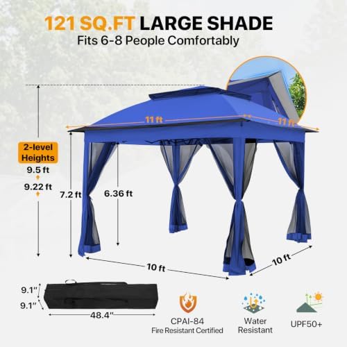 COOS BAY 11x11 Pop Up Gazebo with Netting, Canopy Tent, Blue - Image 3