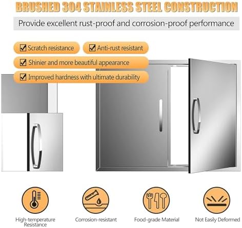 Outdoor Kitchen Doors 30W x 21H Inch, Double BBQ Access Doors 304 Stainless Steel for Outdoor Kitchen Cabinet Grill Station or BBQ Island - Image 6