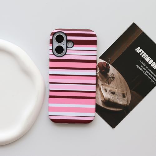 for iPhone 17 Case, Magnetic Matte Frosted Dual-Layer Striped Phone Case for Women, Retro Aesthetic Cover Compatible with Mag Safe Accessories - Rose Cocoa - Image 2