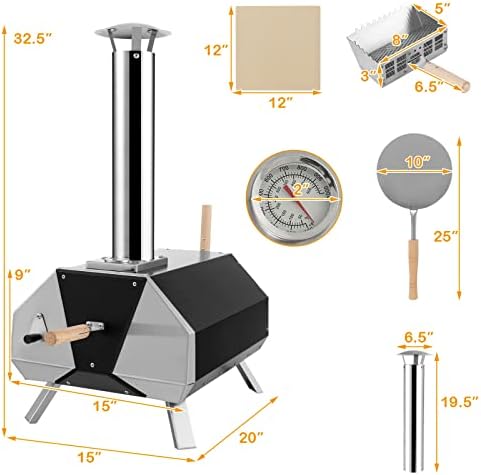 COSTWAY Outdoor Pizza Oven, with 12” Pizza Stone, Wood Fired Pizza Maker - Image 6