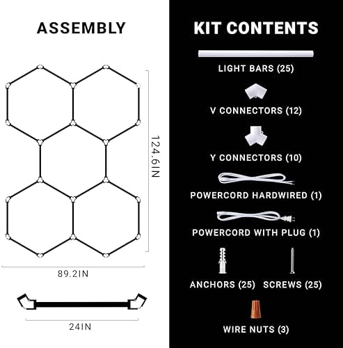 PARMIDA Hexagon LED Garage Lights, Ultra Bright 250W, 25000LM, ETL/FCC, Honeycomb Modern Ceiling Lighting System for Car Detailing Garage, Workshop, Gym, Shop, Basement (25 Pack, 5 Grids - 6000K) - Image 4