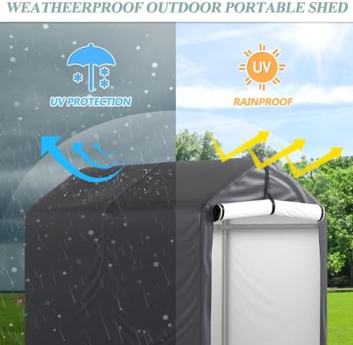 3x6 Ft Outdoor Storage Shelter, Heavy Duty Waterproof Portable Shed with Roll-up Zipper Door and Ventilated Windows for Motorcycle, Bike, Tools Gray - Image 6