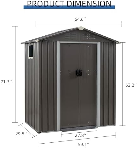 JY QAQA 5x3 FT Metal Outdoor Garden Storage Shed,Waterproof Metal Garden Sheds with Window and Lockable Double Door,Weather Resistant Steel Tool Storage House Shed forPatio,Lawn (Gray) - Image 2