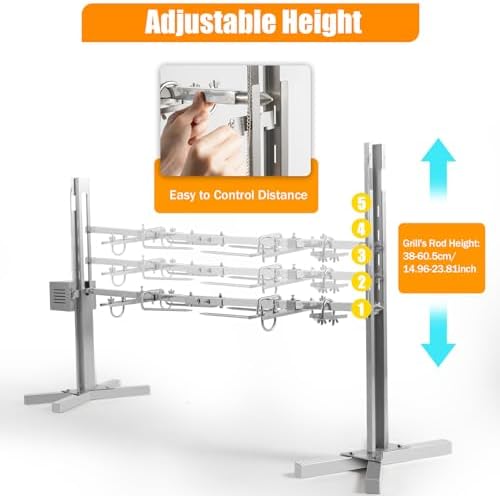 53" Rotisserie Grill Kit, 110V 25W 88.18LBS Load Capacity Electric BBQ Rotisserie Grill Kit Stainless Steel Rotisserie Grill Height Adjustable Tripod Rotisserie Stand w/Motor for Camping - Image 4