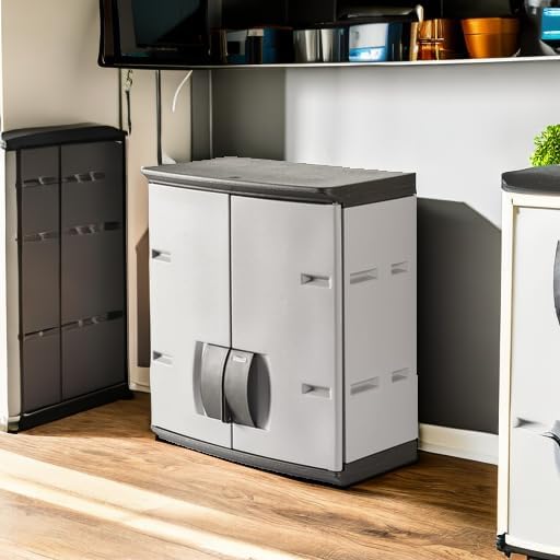 Rubbermaid Wall Mounted Storage Cabinet with Doors 150-Pound Capacity Gray Lockable Three-Shelf Cubbard for Tools/Car Accessories/Cleaning in Home/Garage/Outdoor Areas - Image 2