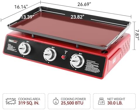 Royal Gourmet PD1301R 3-Burner Tabletop Propane Gas Griddle with Cover - Image 3