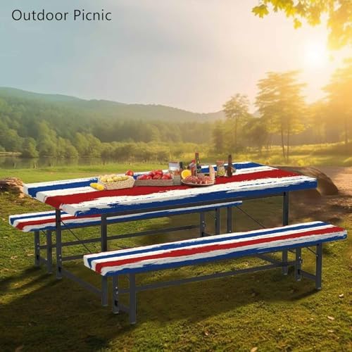 CAPSCEOLL Fitted Picnic Table Cover with Bench Covers 6ft - Red Blue - Image 6
