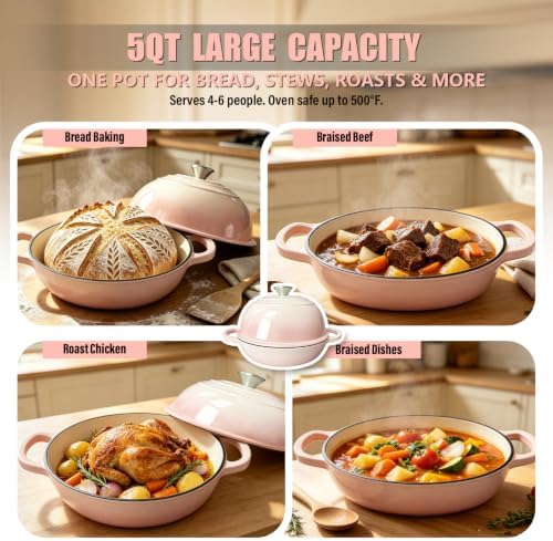 Cast Iron Bread Dutch Oven 6QT Cream Enameled with Lid - Image 5