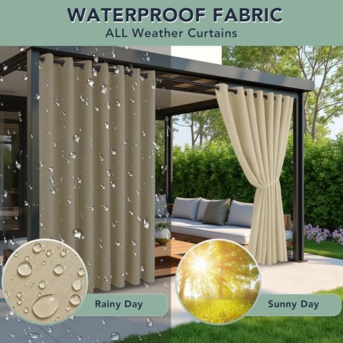 Outdoor Curtains for Patio Waterproof, 8 Drape Panels, Sun Shades - Image 2