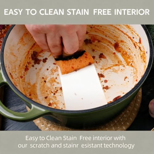 Dutch Oven Enameled Cast Iron with Lid - Big Dual Handles - Oven Safe up to 500°F - Classic Round Pot for Versatile Cooking 3 QT Deep Pot Golden Green - Image 5