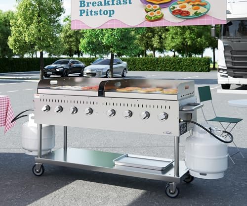 60 in. 8-Burner Commercial Outdoor Propane Gas Grill with Two 30 in. Griddles in Stainless-Steel, ETL Listed (CGKIT6-G30G30) - Image 5