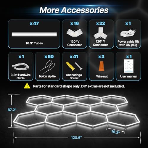 HYPERLITE Gen II Hexagon Garage Lights: 322W 32200LM 11 Grids Hexagon Led Light, 6500K Ultra Bright Honeycomb Hex Lights, Easy Install, Durable Design for Garage, Car Detailing, Workshops, Gym - Image 6